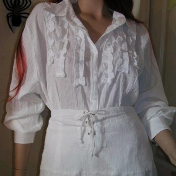 PEASANT~White Gauze~Lace-Up Skirt&Top - Picture 4 of 4